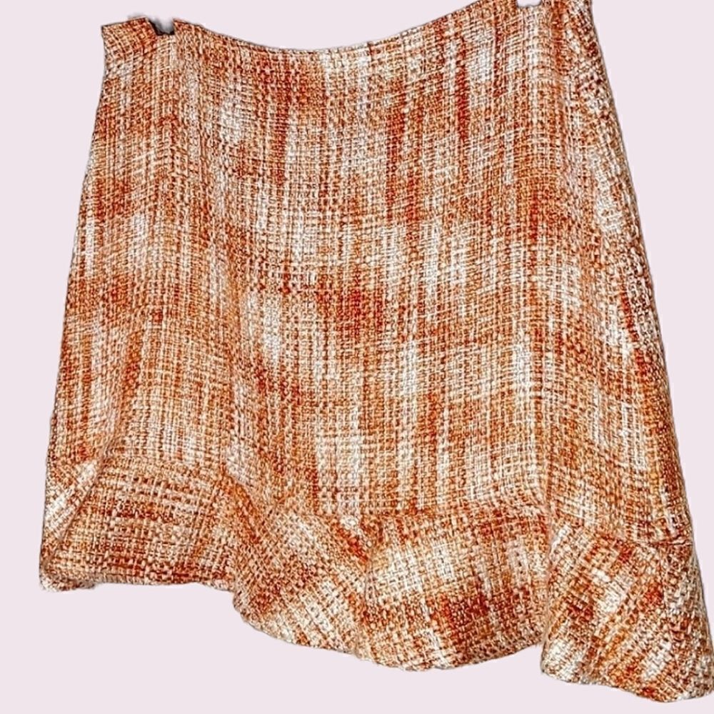 Studio Y Boucle Orange Tweed Tulip Skirt Ruffle Hem size 13